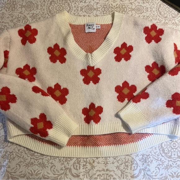 Princess Polly cropped v-neck sweater w/ flower prints Size S/M - Picture 1 of 4